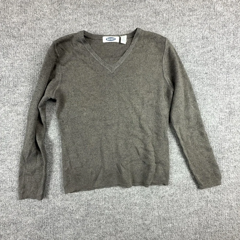 Old Navy Sweater Mens Medium Gray V Neck Wool Blend Knit Pullover Long Sleeve